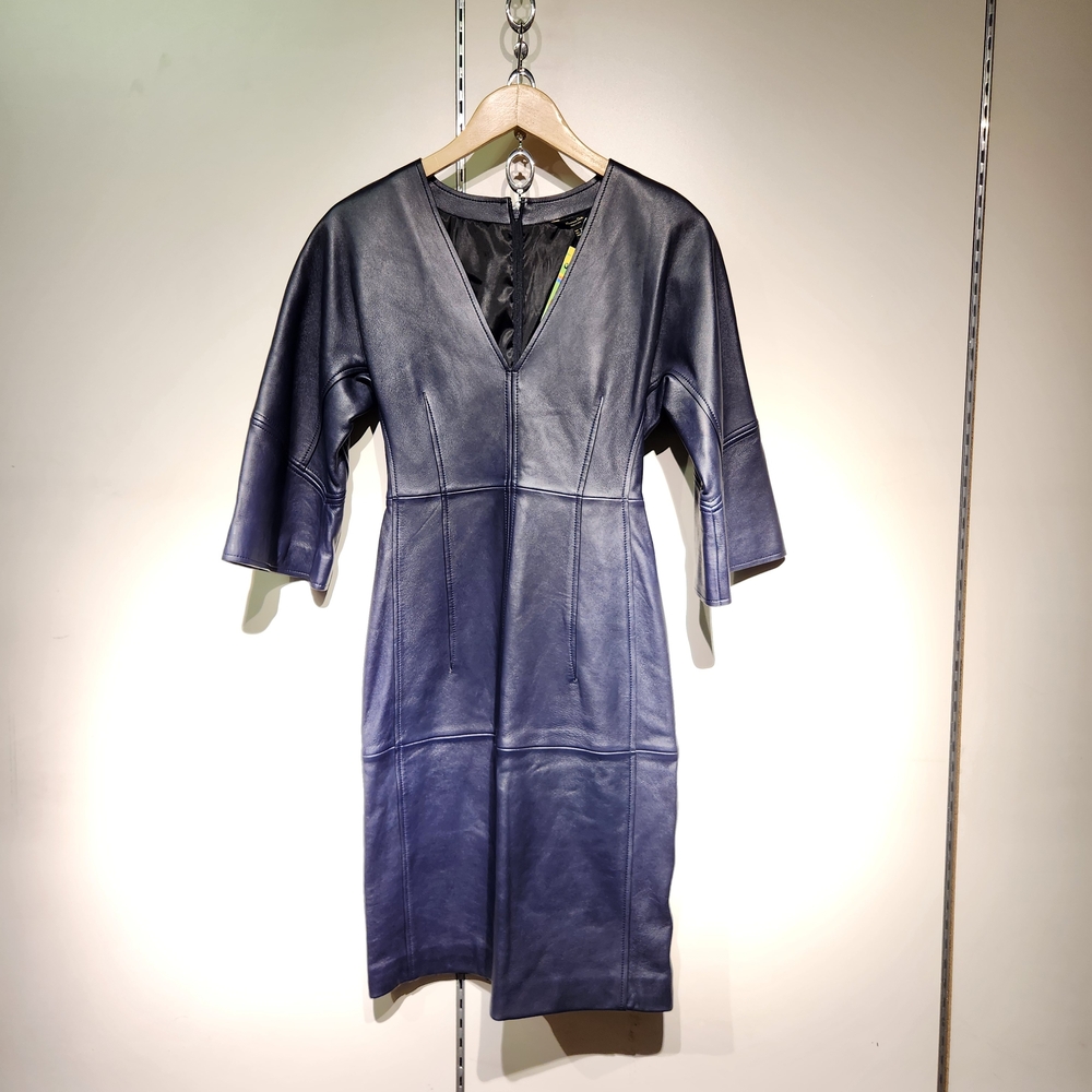 Massimo Dutti Dark Blue Leather Dress